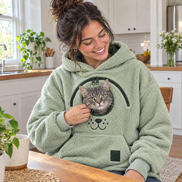 Pfotenvoll Hoodie in Salbeigrün mit Katze